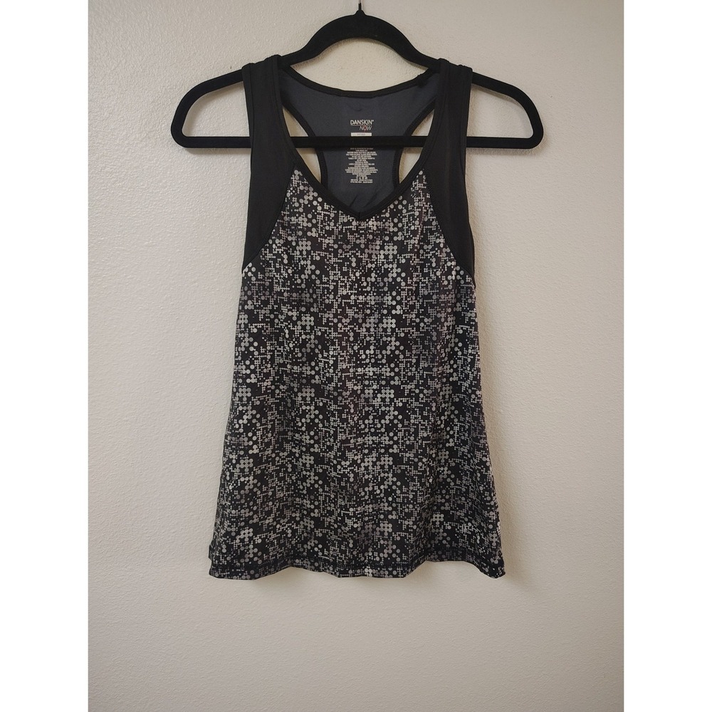 Danskin Now Womens Small 4-6 Athletic Tank Top Racerback Built-in Bra Grey Dot